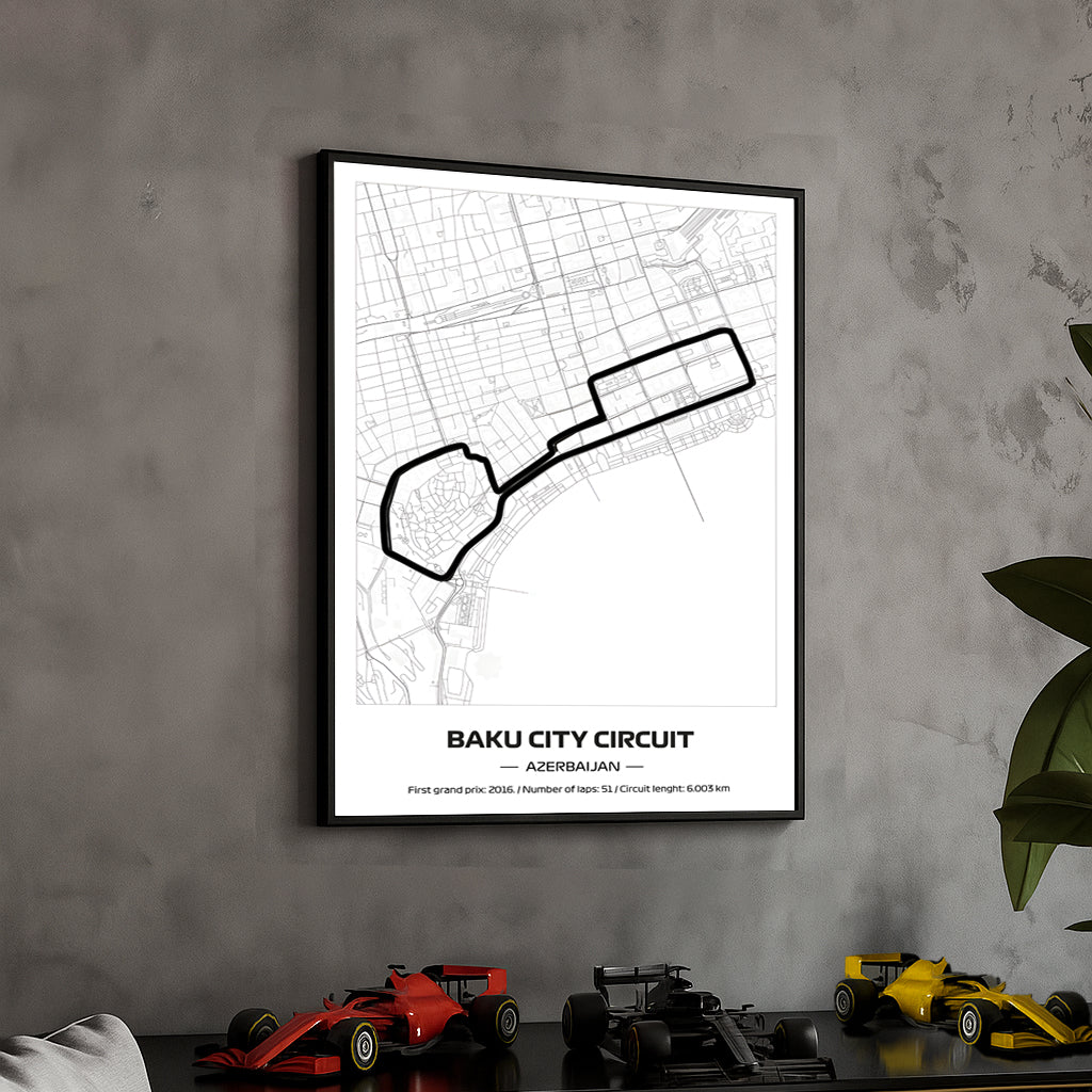 framed-formula-1-track-poster-2025-f1-grand-prix-circuit-map-baku-city-minimal-line-art-physical-motorsport-print-50x70cm