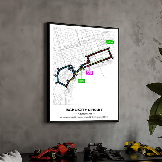 Framed Formula 1 Track Poster – 2025 F1 Grand Prix Circuit Map – Baku City – Full Color Layout – Physical Motorsport Print – 50x70cm