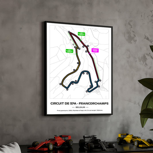 Framed Formula 1 Track Poster – 2025 F1 Grand Prix Circuit Map – Spa Francorchamps – Full Color Layout – Physical Motorsport Print – 50x70cm