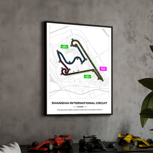 Framed Formula 1 Track Poster – 2025 F1 Grand Prix Circuit Map – Shanghai – Full Color Layout – Physical Motorsport Print – 50x70cm