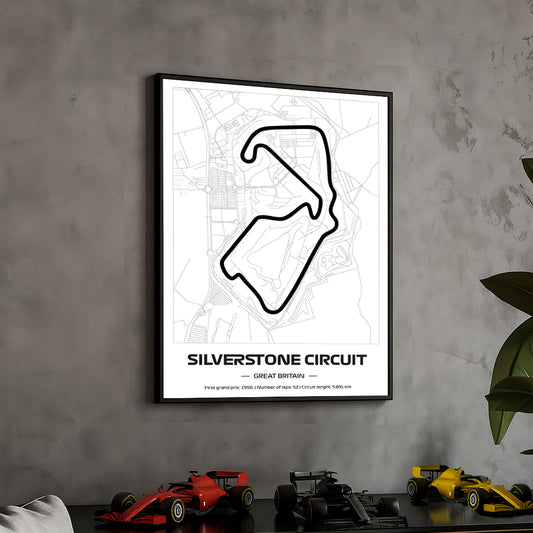 Framed Formula 1 Track Poster – 2025 F1 Grand Prix Circuit Map – Silverstone – Minimal Line Art – Physical Motorsport Print – 50x70cm