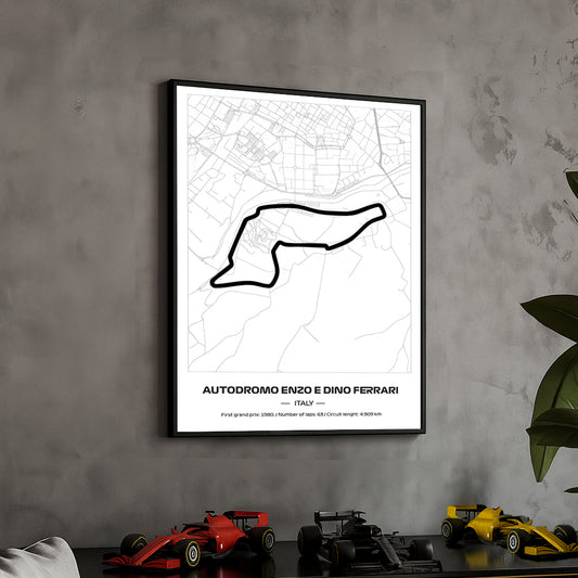 Framed Formula 1 Track Poster – 2025 F1 Grand Prix Circuit Map – Emilia Romanga – Minimal Line Art – Physical Motorsport Print – 50x70cm