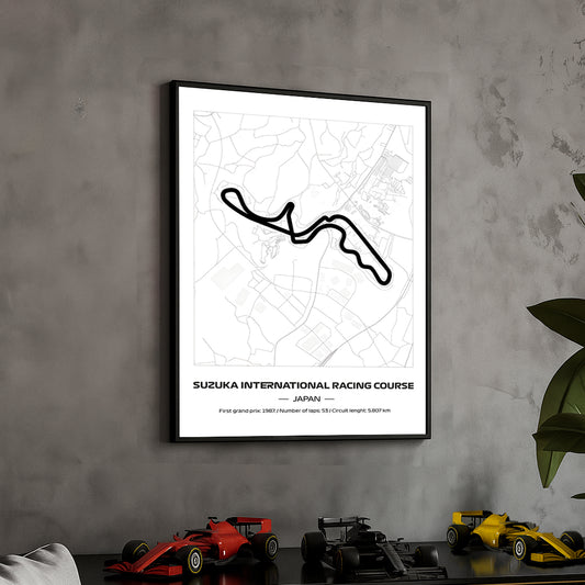 Framed Formula 1 Track Poster – 2025 F1 Grand Prix Circuit Map – Suzuka – Minimal Line Art – Physical Motorsport Print – 50x70cm