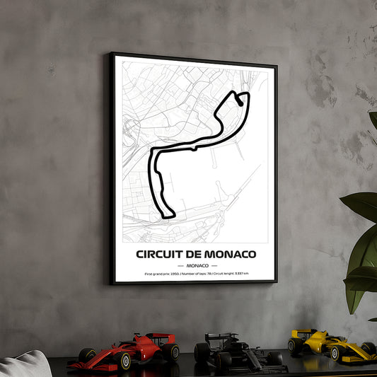 Framed Formula 1 Track Poster – 2025 F1 Grand Prix Circuit Map – Monaco – Minimal Line Art – Physical Motorsport Print – 50x70cm
