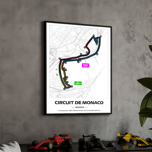 Framed Formula 1 Track Poster – 2025 F1 Grand Prix Circuit Map – Monaco – Full Color Layout – Physical Motorsport Print – 50x70cm