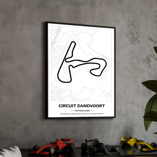 Framed Formula 1 Track Poster – 2025 F1 Grand Prix Circuit Map – Zandvoort – Minimal Line Art – Physical Motorsport Print – 50x70cm