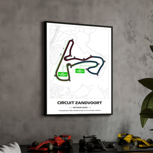 Framed Formula 1 Track Poster – 2025 F1 Grand Prix Circuit Map – Zandvoort – Full Color Layout – Physical Motorsport Print – 50x70cm