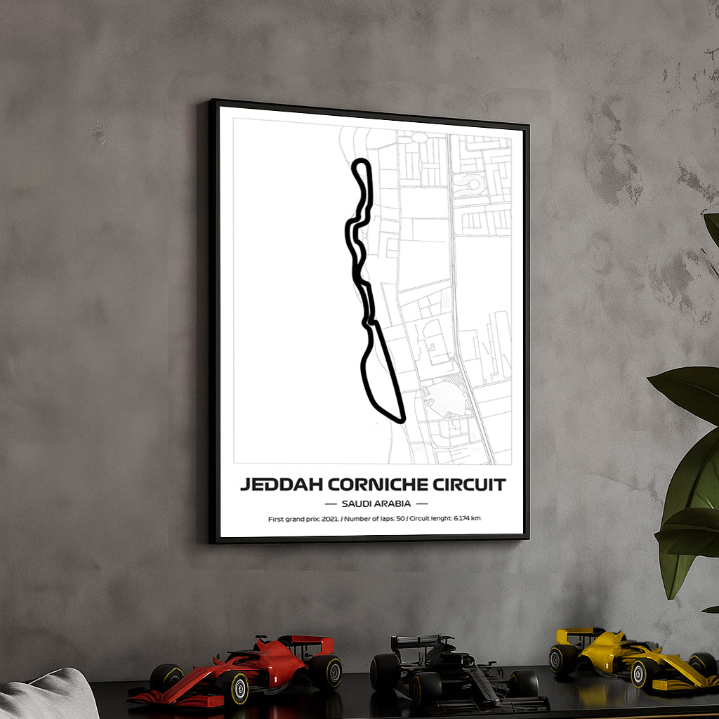 framed-formula-1-track-poster-2025-f1-grand-prix-circuit-map-jeddah-minimal-line-art-physical-motorsport-print-50x70cm