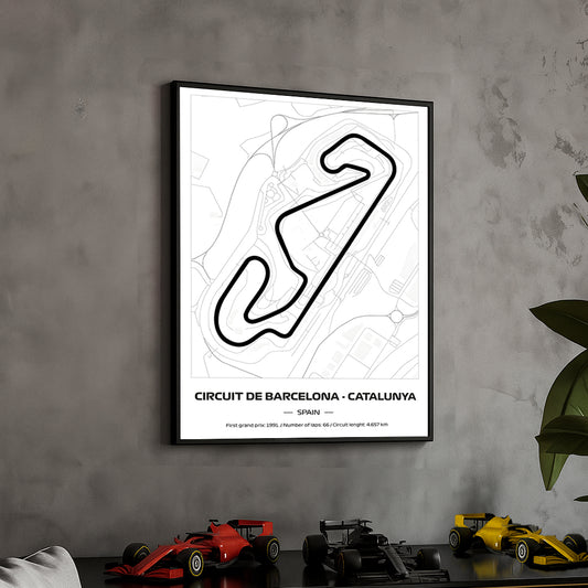 Framed Formula 1 Track Poster – 2025 F1 Grand Prix Circuit Map – Catalunya – Minimal Line Art – Physical Motorsport Print – 50x70cm