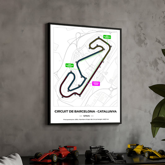 Framed Formula 1 Track Poster – 2025 F1 Grand Prix Circuit Map – Catalunya – Full Color Layout – Physical Motorsport Print – 50x70cm