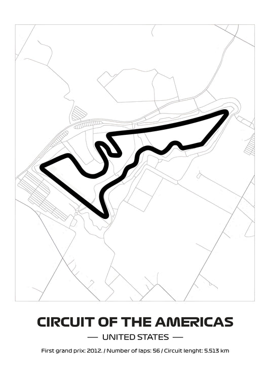 Framed Formula 1 Track Poster – 2025 F1 Grand Prix Circuit Map – Austin – Minimal Line Art – Physical Motorsport Print – 50x70cm