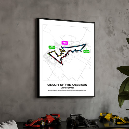 Framed Formula 1 Track Poster – 2025 F1 Grand Prix Circuit Map – Austin – Full Color Layout – Physical Motorsport Print – 50x70cm
