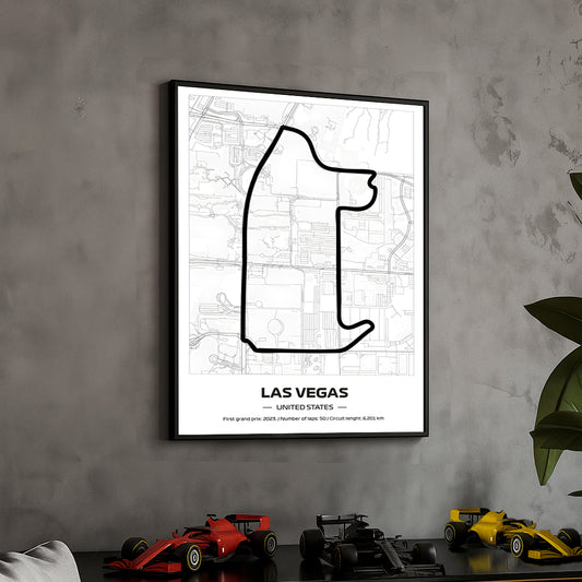 Framed Formula 1 Track Poster – 2025 F1 Grand Prix Circuit Map – Las Vegas – Minimal Line Art – Physical Motorsport Print – 50x70cm
