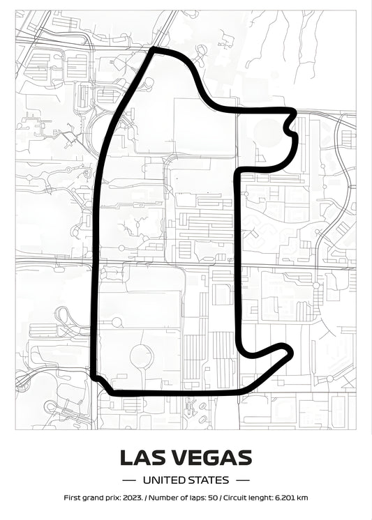 Framed Formula 1 Track Poster – 2025 F1 Grand Prix Circuit Map – Las Vegas – Minimal Line Art – Physical Motorsport Print – 50x70cm