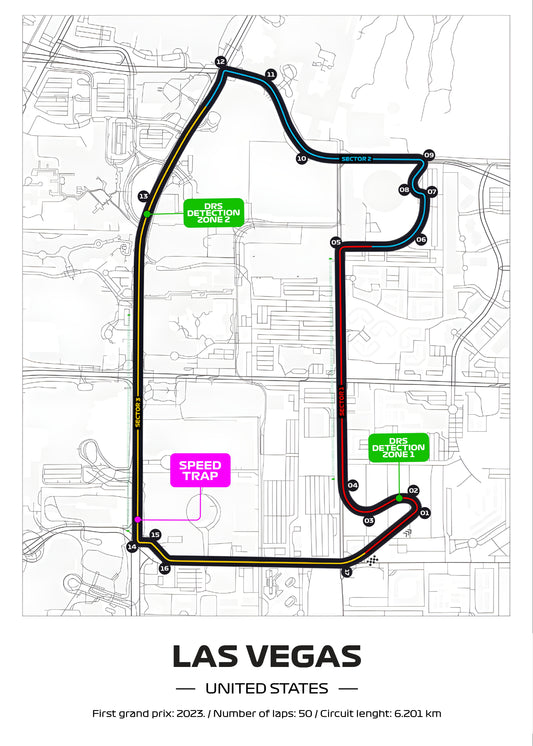 Framed Formula 1 Track Poster – 2025 F1 Grand Prix Circuit Map – Las Vegas – Full Color Layout – Physical Motorsport Print – 50x70cm