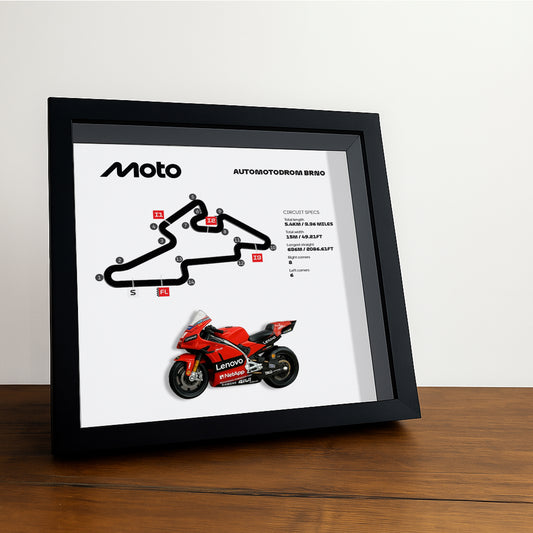 Brno Moto Circuit 3D Framed Track Wall Art with Motorcycle Model – Czech Republic Racing Gift