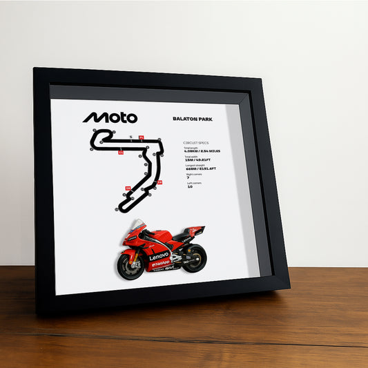 Balaton Park Moto Circuit 3D Framed Track Wall Art with Motorcycle Model – Hungary Racing Gift