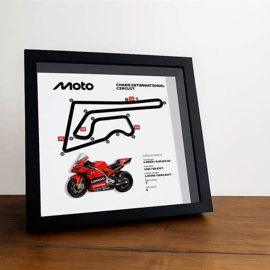 Chang International Circuit Moto 3D Framed Track Wall Art with Motorcycle Model – Thailand Racing Gift