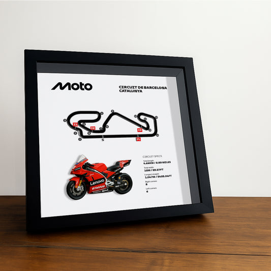 Barcelona Catalunya Moto Circuit 3D Framed Track Wall Art with Motorcycle Model – Spain Racing Gift