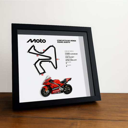 Jerez Angel Nieto Moto Circuit 3D Framed Track Wall Art with Motorcycle Model – Spain Racing Gift