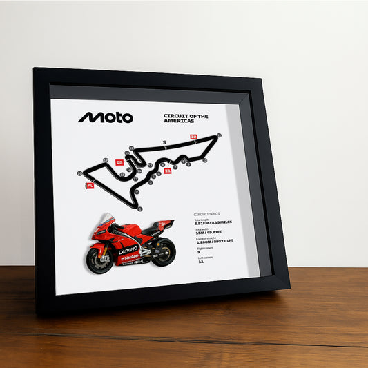 Circuit of The Americas Moto 3D Framed Track Wall Art with Motorcycle Model – USA Racing Gift