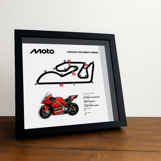 Ricardo Tormo Moto Circuit 3D Framed Track Wall Art with Motorcycle Model – Spain Racing Gift