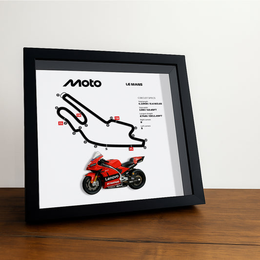 Le Mans Moto Circuit 3D Framed Track Wall Art with Motorcycle Model – France Racing Gift