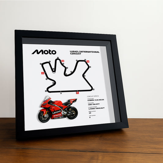 Lusail International Circuit Moto 3D Framed Track Wall Art with Motorcycle Model – Qatar Racing Gift