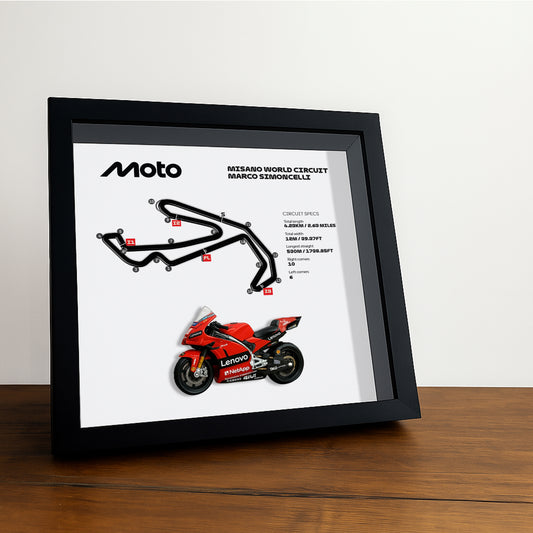 Misano World Circuit Marco Simoncelli Moto 3D Framed Track Wall Art with Motorcycle Model – Italy Racing Gift