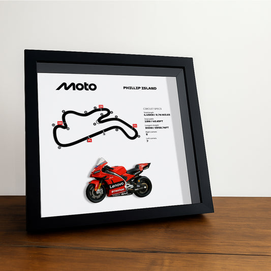 Phillip Island Moto Circuit 3D Framed Track Wall Art with Motorcycle Model – Australia Racing Gift