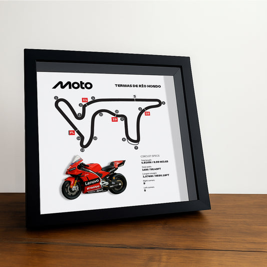 Termas de Río Hondo Moto Circuit 3D Framed Track Wall Art with Motorcycle Model – Argentina Racing Gift