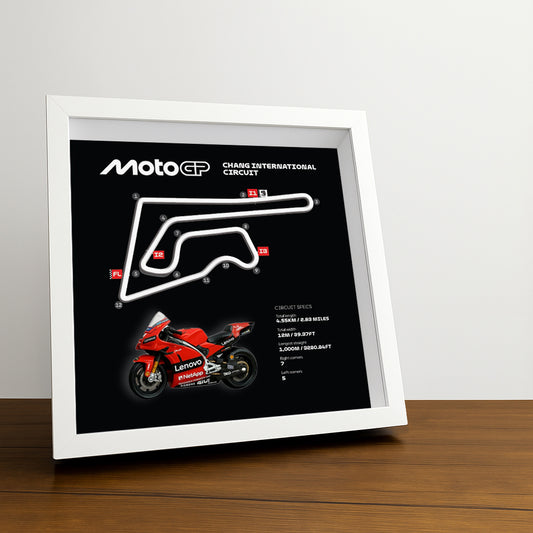 Chang International Circuit Moto (Black) 3D Framed Track Wall Art with Motorcycle Model – Thailand Racing Gift
