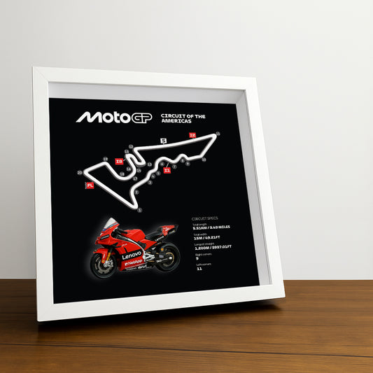 Circuit of The Americas Moto (Black) 3D Framed Track Wall Art with Motorcycle Model – USA Racing Gift