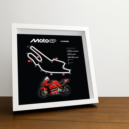 Le Mans Moto Circuit (Black) 3D Framed Track Wall Art with Motorcycle Model – France Racing Gift