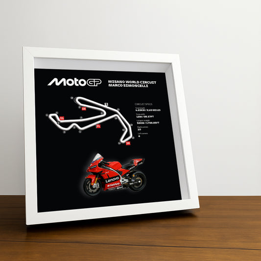 Misano World Circuit Marco Simoncelli Moto (Black) 3D Framed Track Wall Art with Motorcycle Model – Italy Racing Gift