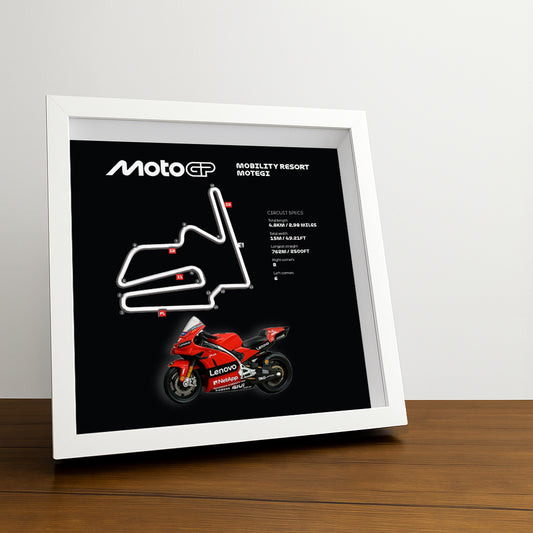 Motegi Moto Circuit (Black) 3D Framed Track Wall Art with Motorcycle Model – Japan Racing Gift