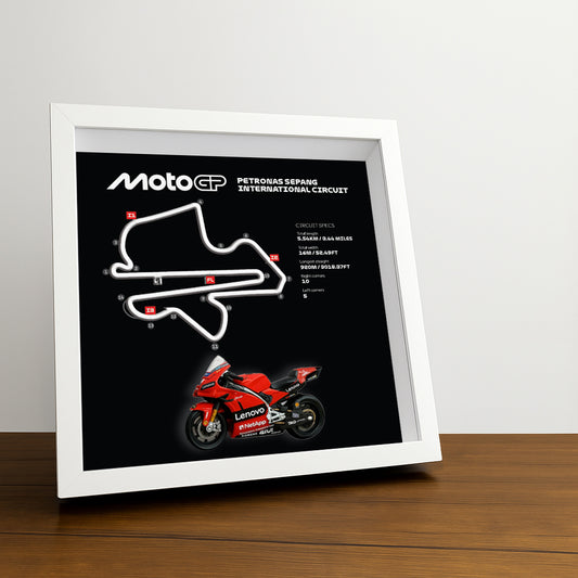 Sepang International Circuit Moto (Black) 3D Framed Track Wall Art with Motorcycle Model – Malaysia Racing Gift