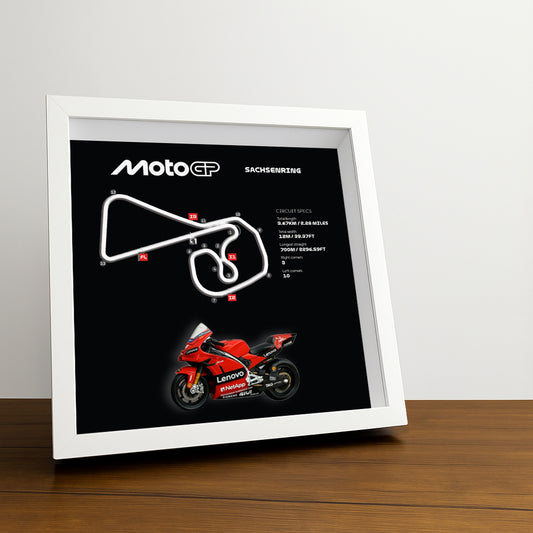 Sachsenring Moto Circuit (Black) 3D Framed Track Wall Art with Motorcycle Model – Germany Racing Gift