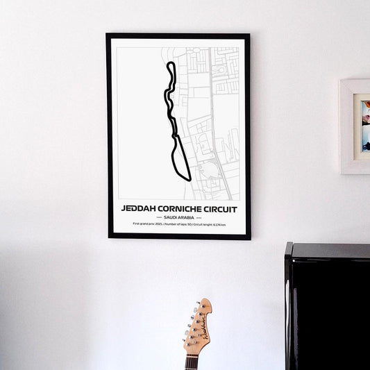 Framed Formula 1 Jeddah Circuit Poster: Minimalist F1 Print (50x70cm)