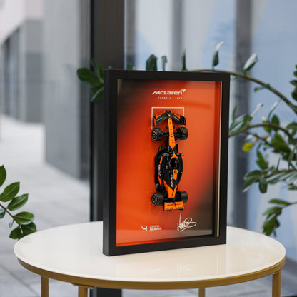 Lando Norris F1 Frame with McLaren 1:24 Scale Car - High-Quality Printed Background with Signature - 30x40cm Display - Formula 1 Gift