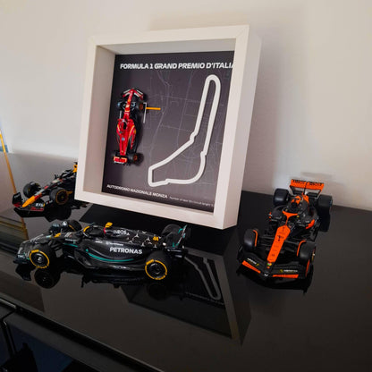 F1 Monza - D'Italia Framed Art: Plexiglass 3D Track with Formula One Car Model