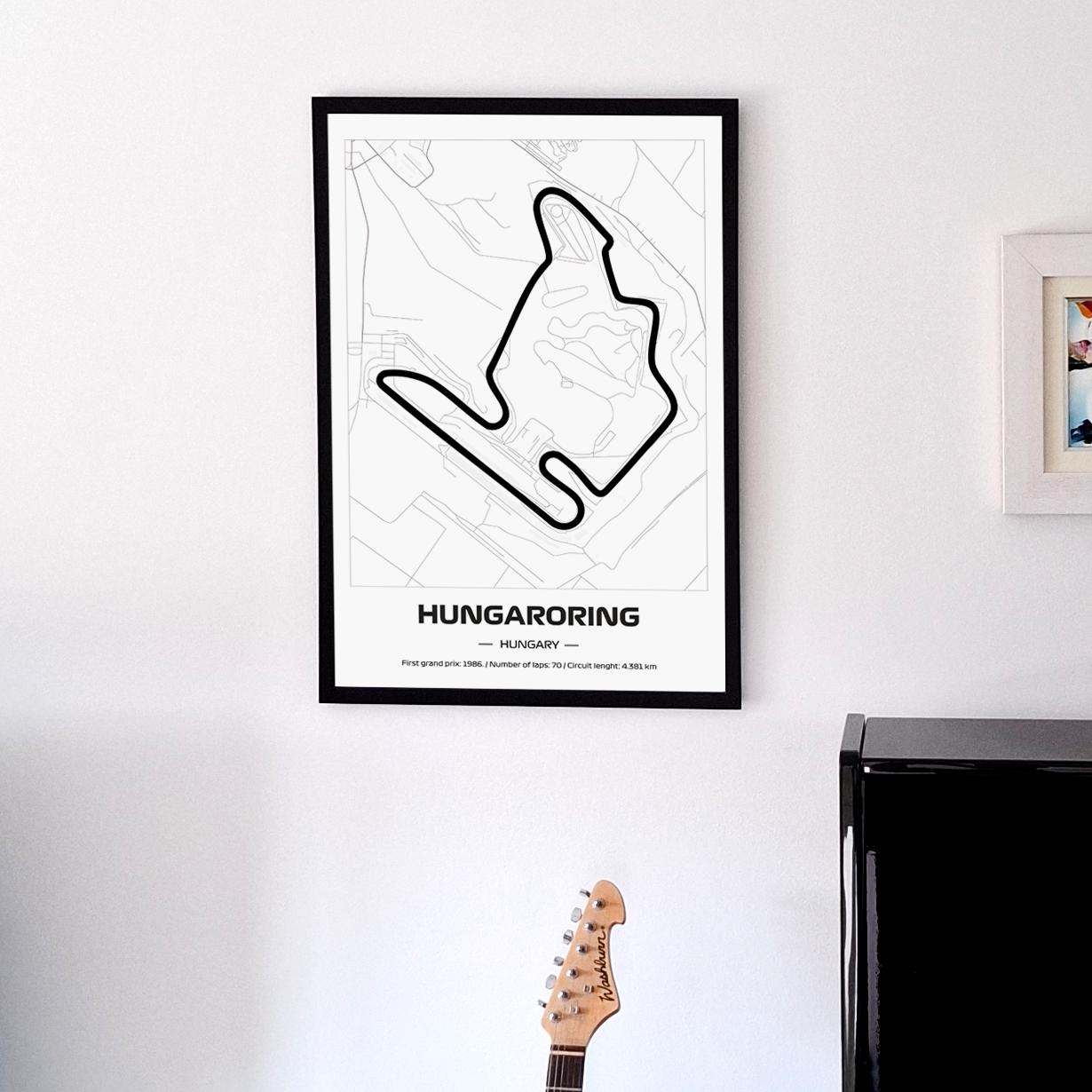 Framed Hungaroring F1 Track Poster: Minimalist Motorsport Art (50x70cm)