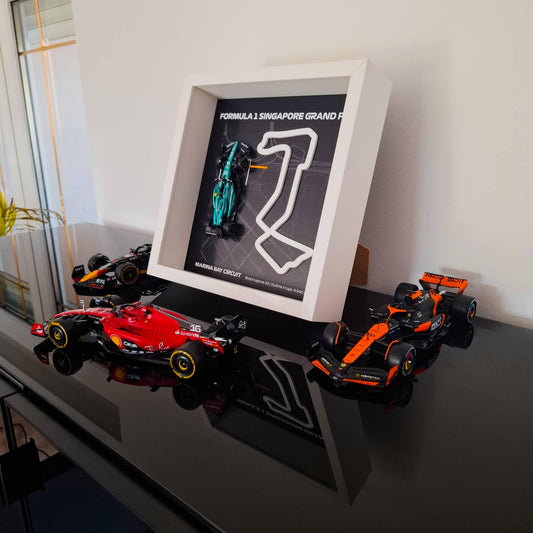 F1 Singapore - Marina Bay Circuit Framed Art: Plexiglass 3D Track with Formula One Car Model