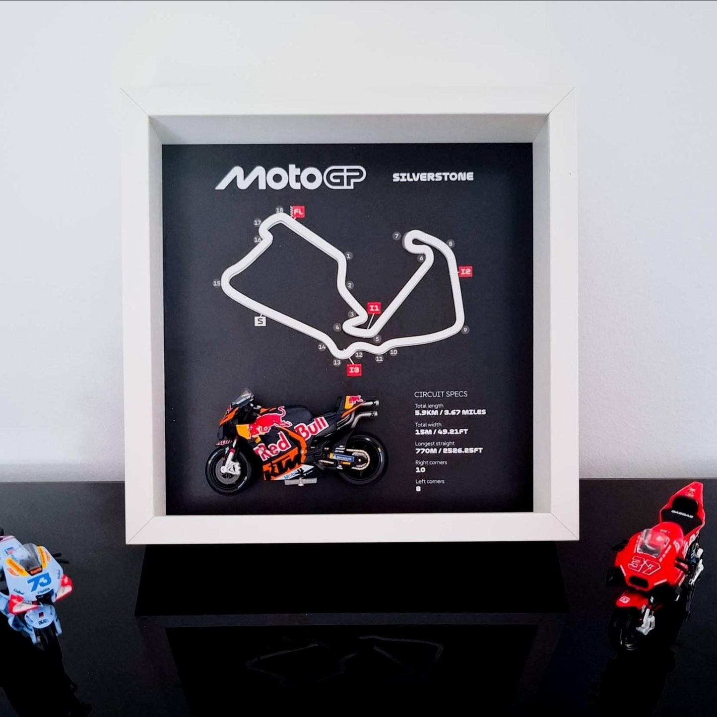Silverstone Moto Circuit 3D Framed Art with Motorcycle Model - UK Racing Gift