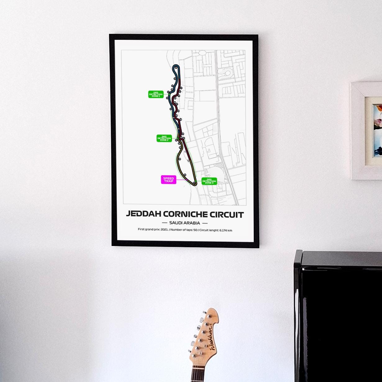 Framed Formula 1 Jeddah Circuit Poster: Motorsport Wall Art (50x70cm)