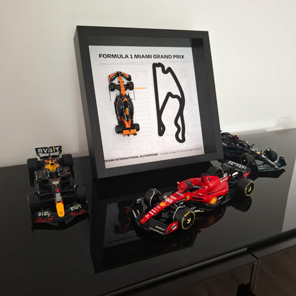 Miami F1 Framed 3D Art: Plexiglass 3D Track with Formula One Car Model