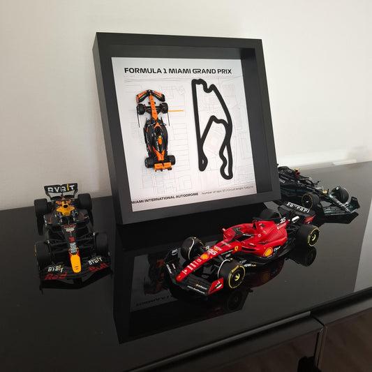 Miami F1 Framed 3D Art: Plexiglass 3D Track with Formula One Car Model