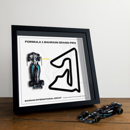 F1 Bahrain Framed 3D Art: Plexiglass 3D Track with Formula One Car Model
