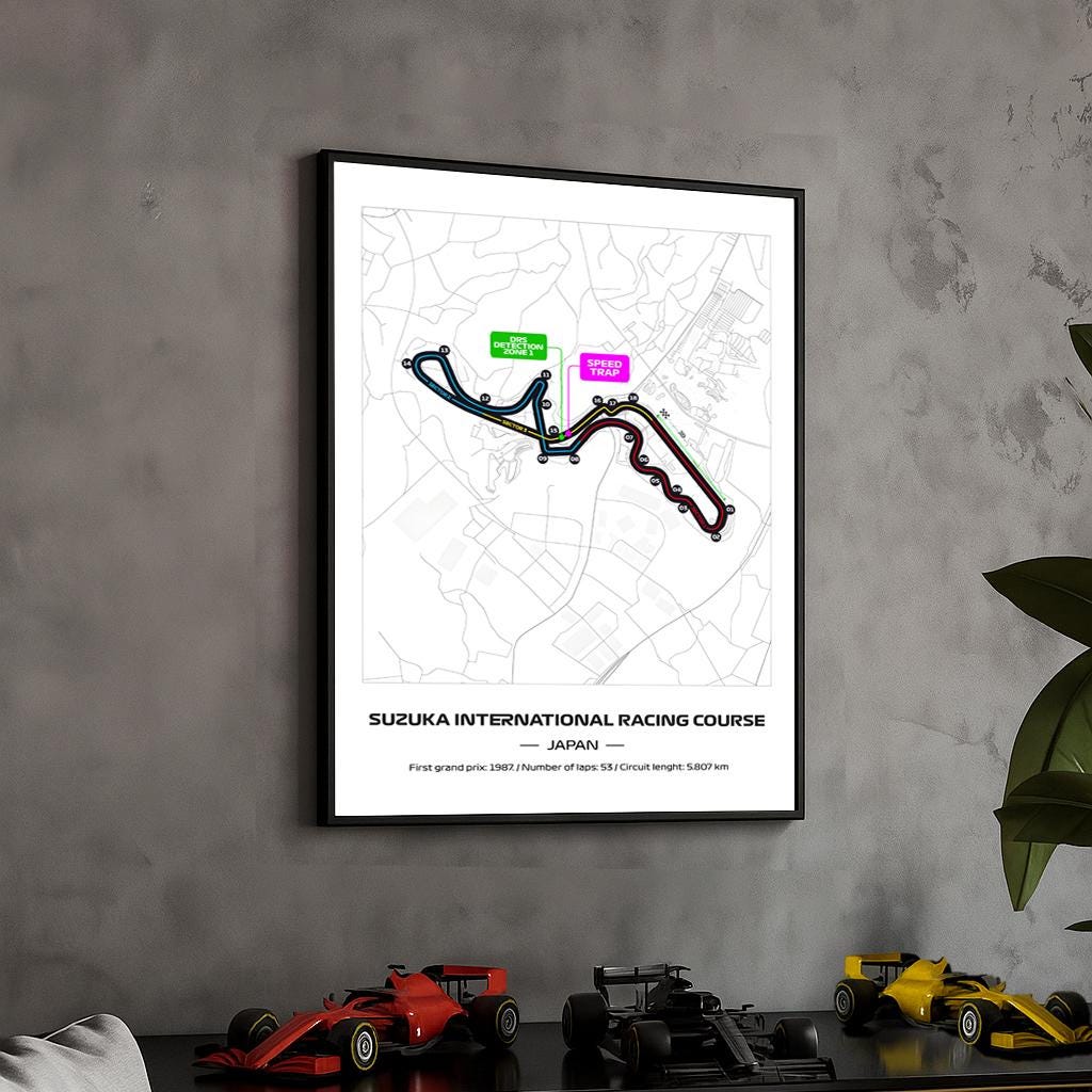 Framed Suzuka F1 Track Poster: 2025 Grand Prix Circuit Map - Motorsport Wall Art (50x70cm)