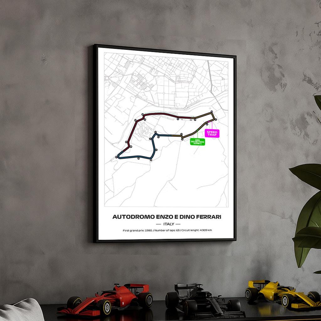 Framed Emilia Romagna F1 Track Poster: 2025 Grand Prix Circuit Map (50x70cm)